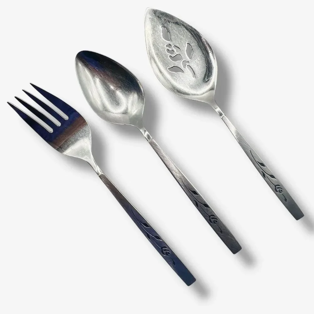 VTG Oneida Craft Deluxe Stainless Capistrano Rose 3 pieces fork spoon pie